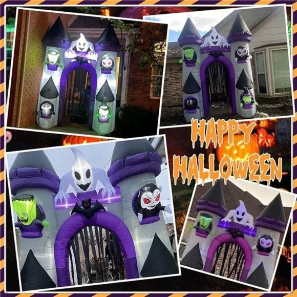 10 Ft Halloween Inflatables Castle Archway Decoration with Ghost Green Weirdo